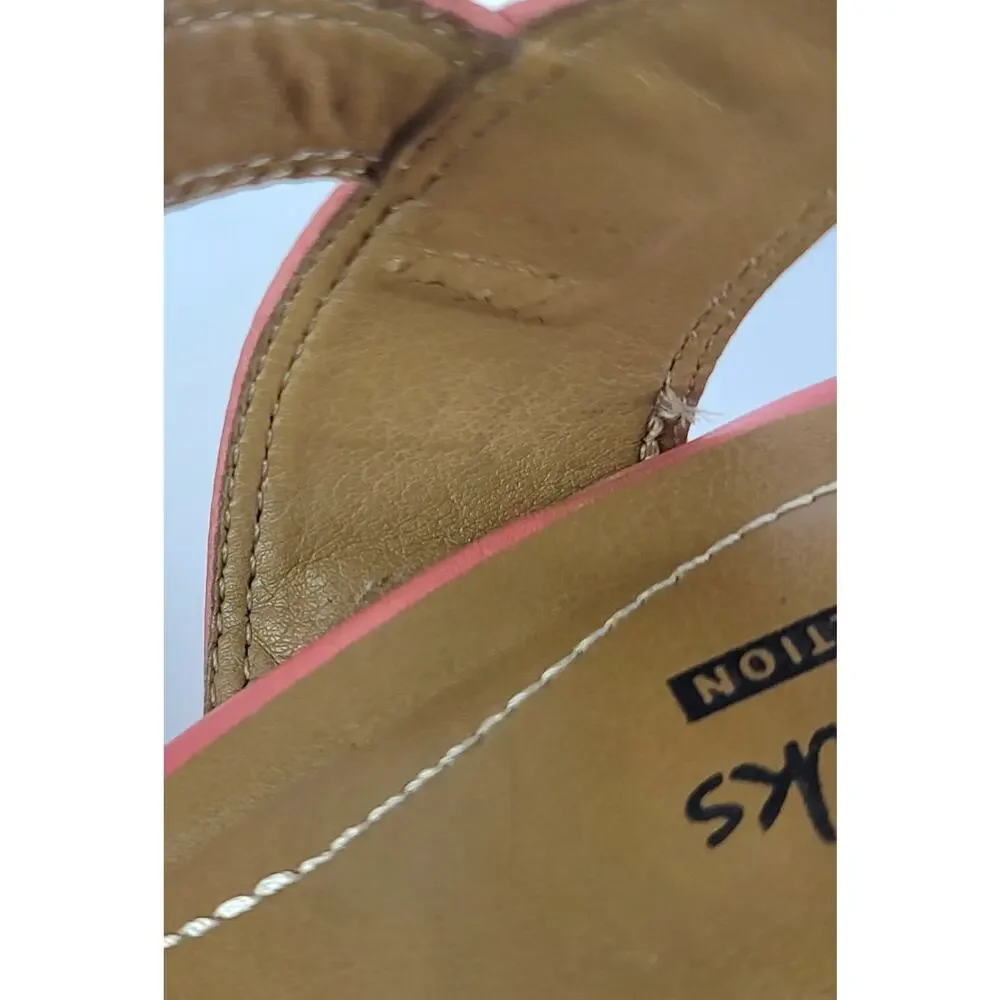 CLARKS Coral-Pink Zia Wedges Sandals with Gold Tone Buckle Women's Size 9M